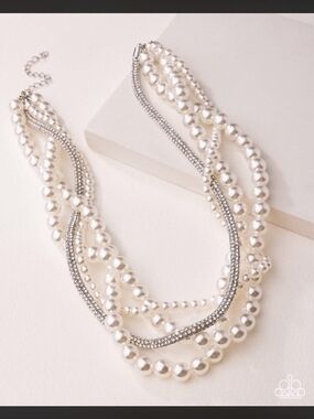 Elegant Multi-Strand Pearl & Silver Necklace - White